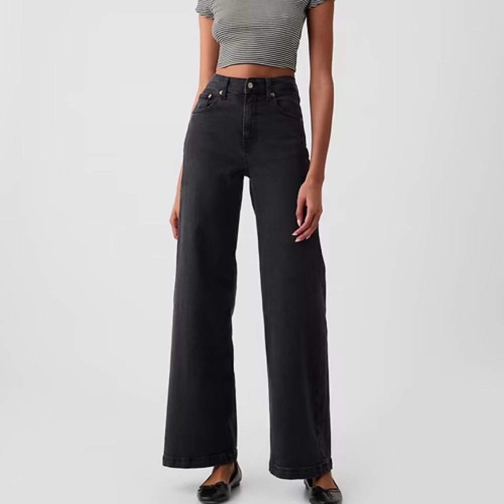 GAP High Rise Stride Wide-Leg Jeans Washed Black women’s size 29 8 denim